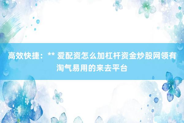 高效快捷：** 爱配资怎么加杠杆资金炒股网领有淘气易用的来去平台